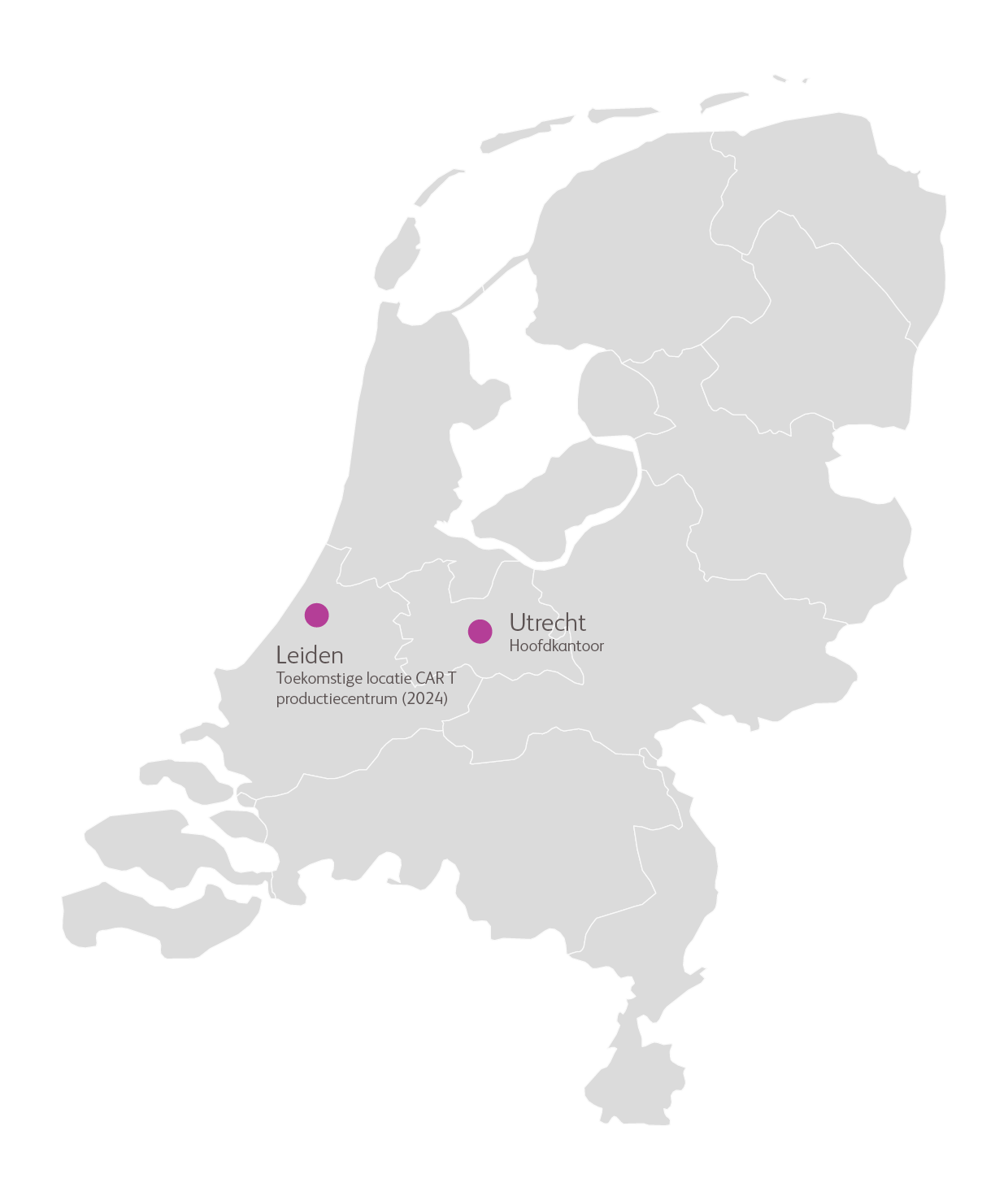 Kaart van Nederland met Utrecht en Leiden