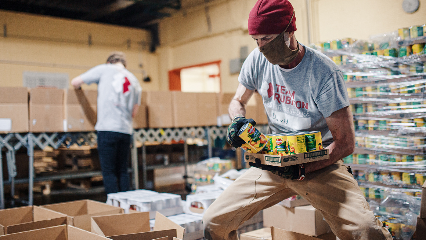 The COVID-19 Emergency Food Assistance Program leverages Team Rubicon’s national network of volunteers to support immunocompromised patients who are unable to access food.