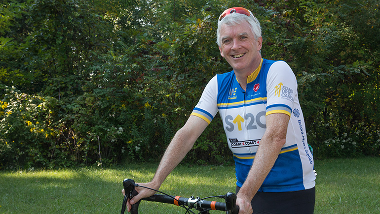 Bristol Myers Squibb’s Chief Scientific Officer, Tom Lynch, prepares to ride 75 miles for cancer research in the Coast 2 Coast 4 Cancer Ride